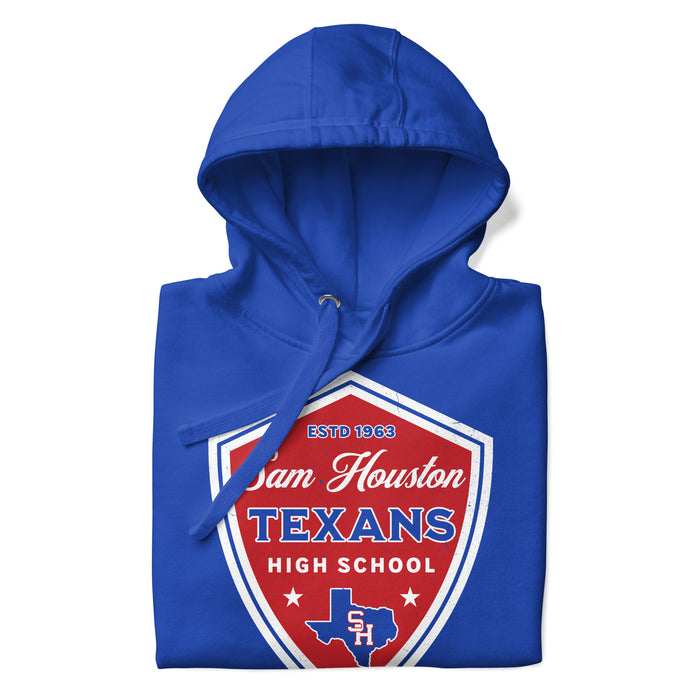 Neatly folded Sam Houston High School Texans Royal Blue Premium Unisex Hoodie 225