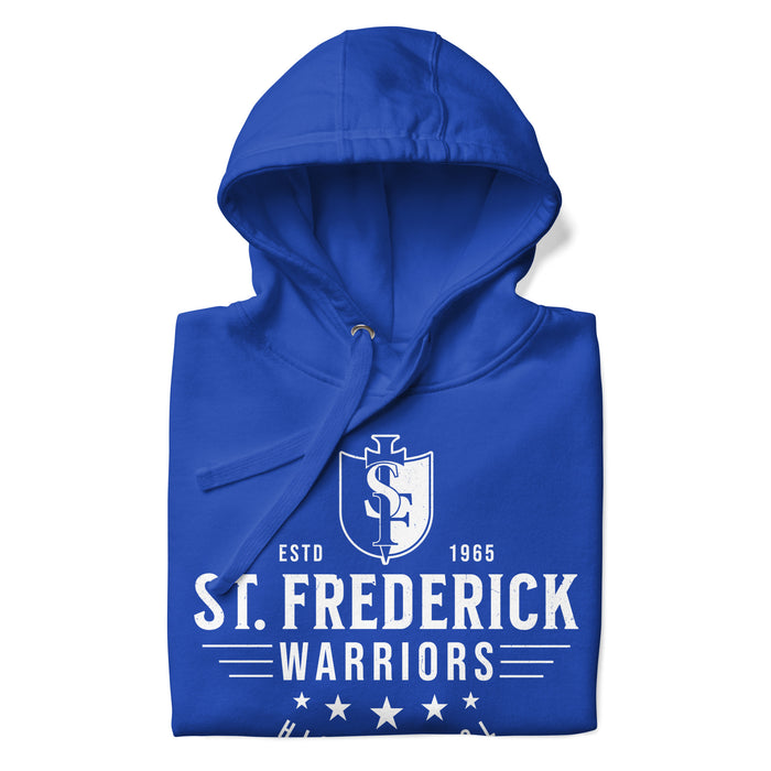 Neatly folded view of St. Frederick High School Warriors Royal Blue Premium Unisex Hoodie 217