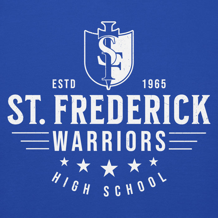 Close-up view of St. Frederick High School Warriors Royal Blue Premium Unisex Hoodie 217