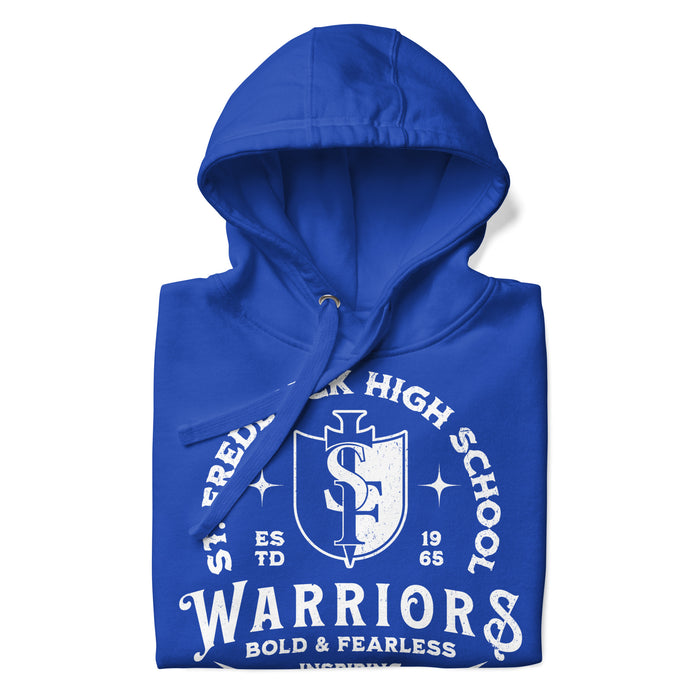 Neatly folded view of St. Frederick High School Warriors Royal Blue Premium Unisex Hoodie 206