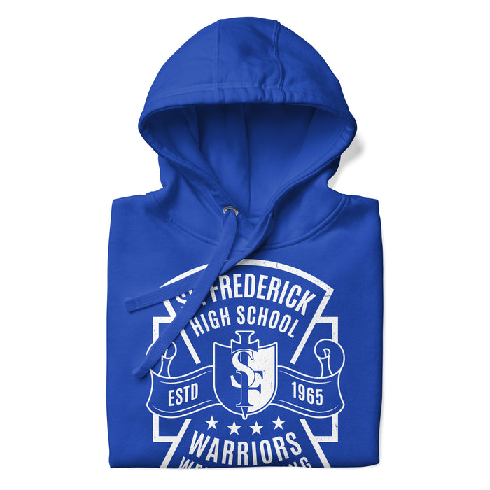 Neatly folded view of St. Frederick High School Warriors Royal Blue Premium Unisex Hoodie 207