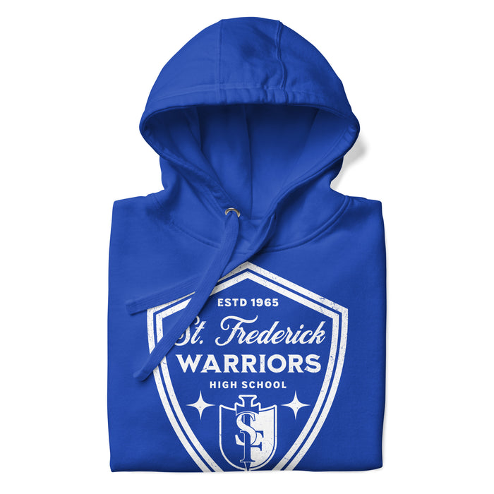 Neatly folded view of St. Frederick High School Warriors Royal Blue Premium Unisex Hoodie 225