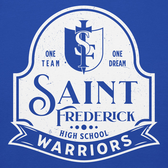 Close-up view of St. Frederick High School Warriors Royal Blue Premium Unisex Hoodie 219