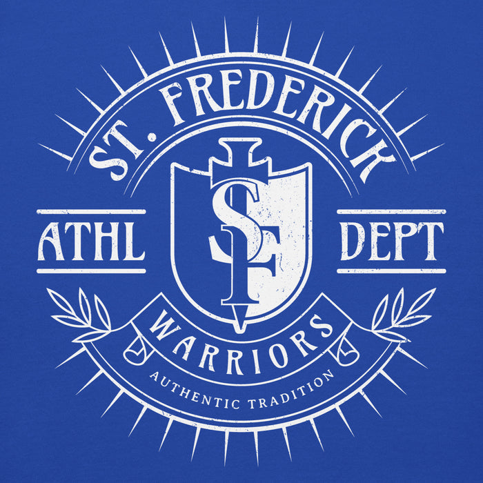 Close-up view of St. Frederick High School Warriors Royal Blue Premium Unisex Hoodie 201