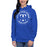 Woman wearing Taylor High School Mustangs Royal Blue Premium Unisex Hoodie 214