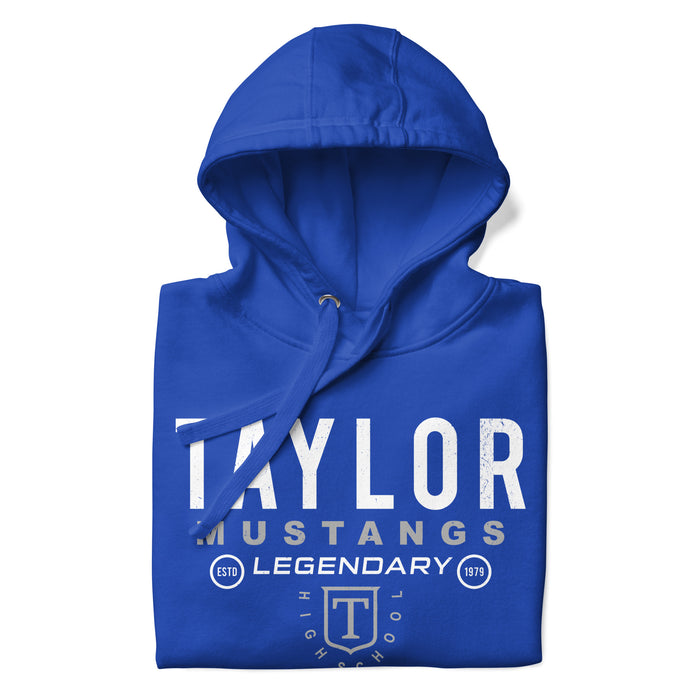 Neatly folded view of Taylor High School Mustangs Royal Blue Premium Unisex Hoodie 003