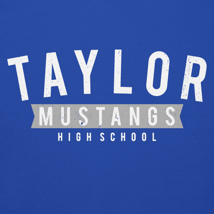 Close-up view of Taylor High School Mustangs Royal Blue Premium Unisex Hoodie 021