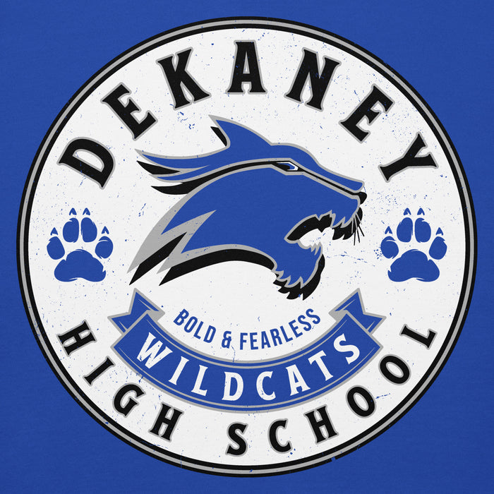 Close-up view of Dekaney High School Wildcats Royal Blue Premium Unisex Hoodie 215