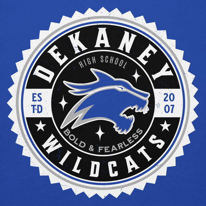 Close-up view of Dekaney High School Wildcats Royal Blue Premium Unisex Hoodie 203