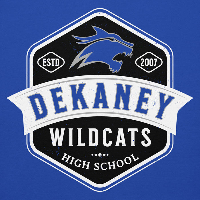 Close-up view of Dekaney High School Wildcats Royal Blue Premium Unisex Hoodie 209