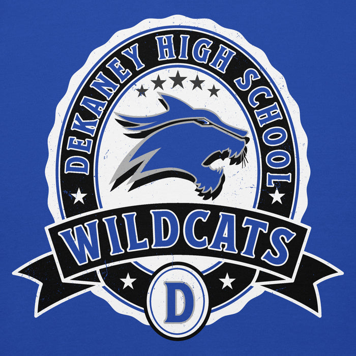 Close-up view of Dekaney High School Wildcats Royal Blue Premium Unisex Hoodie 212