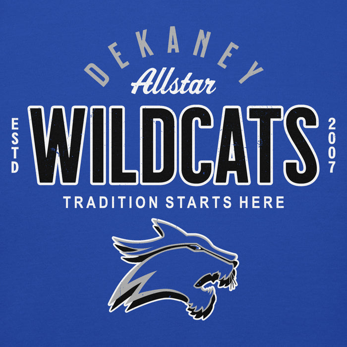 Close-up view of Dekaney High School Wildcats Royal Blue Premium Unisex Hoodie 040