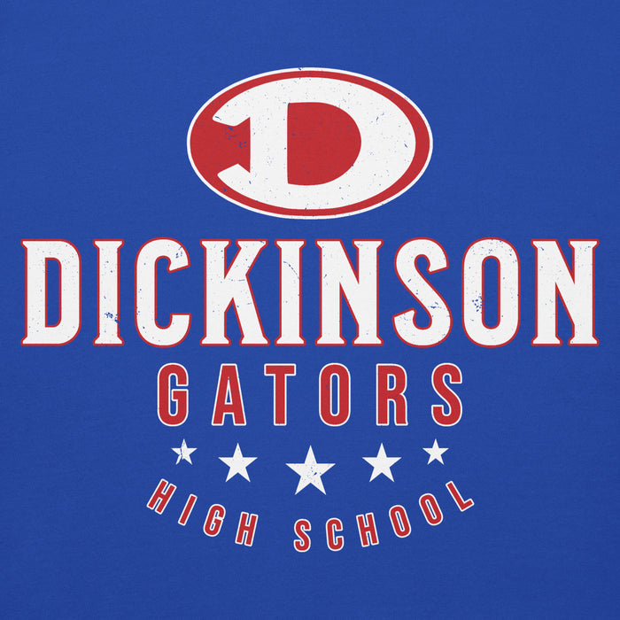 Close-up view of Dickinson High School Gators Royal Blue Premium Unisex Hoodie 217