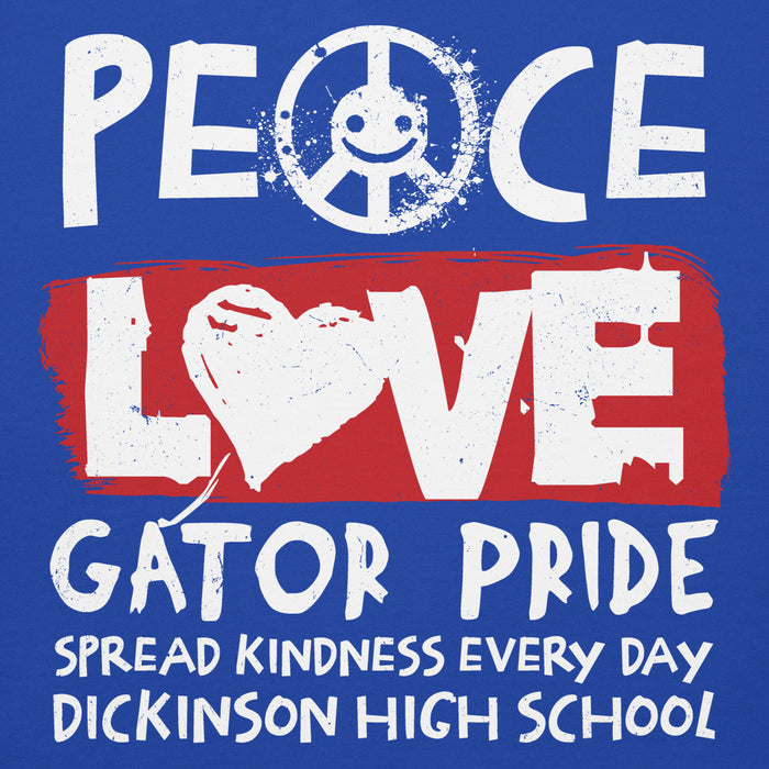Close-up view of Dickinson High School Gators Royal Blue Premium Unisex Hoodie 240