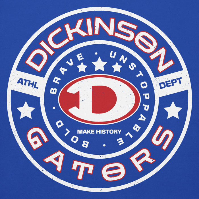 Close-up view of Dickinson High School Gators Royal Blue Premium Unisex Hoodie 239