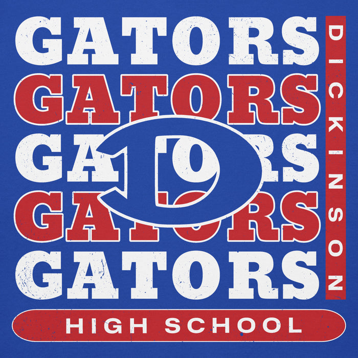 Close-up view of Dickinson High School Gators Royal Blue Premium Unisex Hoodie 235
