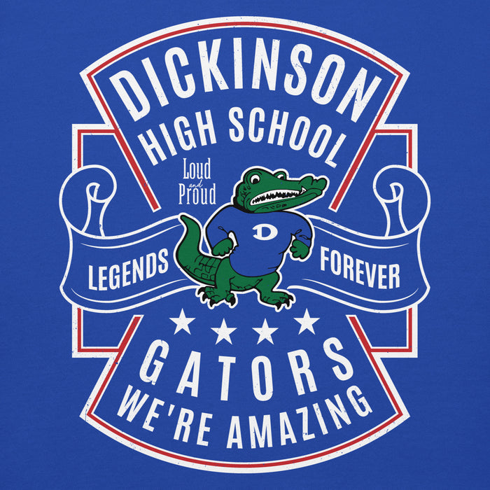 Close-up view of Dickinson High School Gators Royal Blue Premium Unisex Hoodie 207