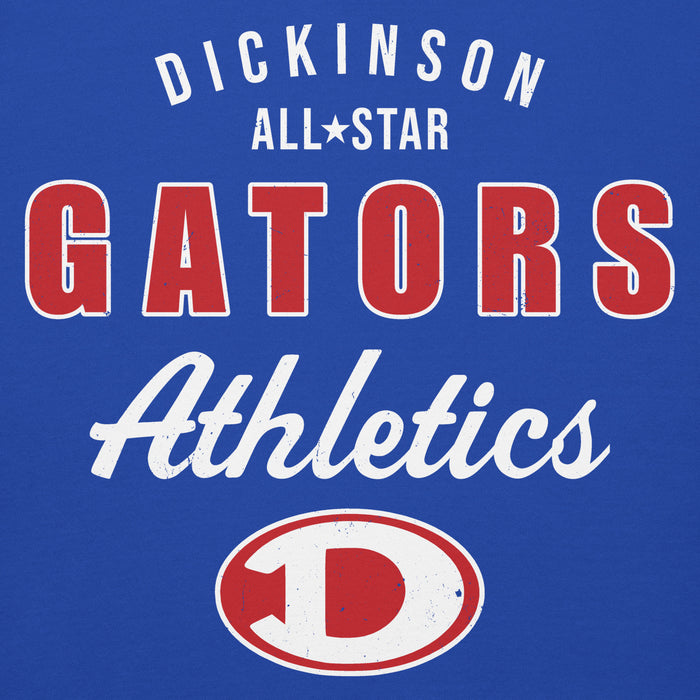 Close-up view of Dickinson High School Gators Royal Blue Premium Unisex Hoodie 034