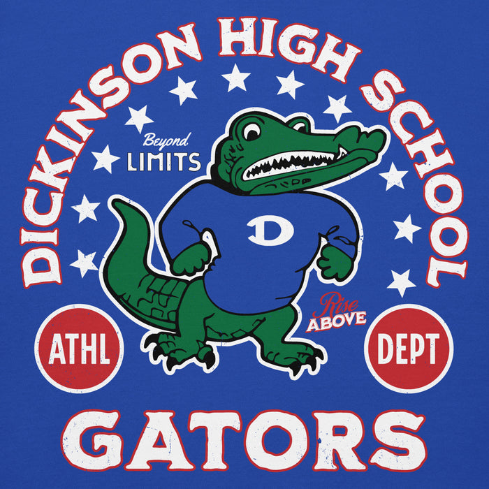 Close-up view of Dickinson High School Gators Royal Blue Premium Unisex Hoodie 208