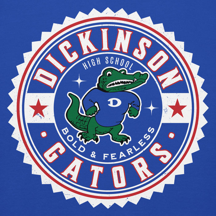 Close-up view of Dickinson High School Gators Royal Blue Premium Unisex Hoodie 203