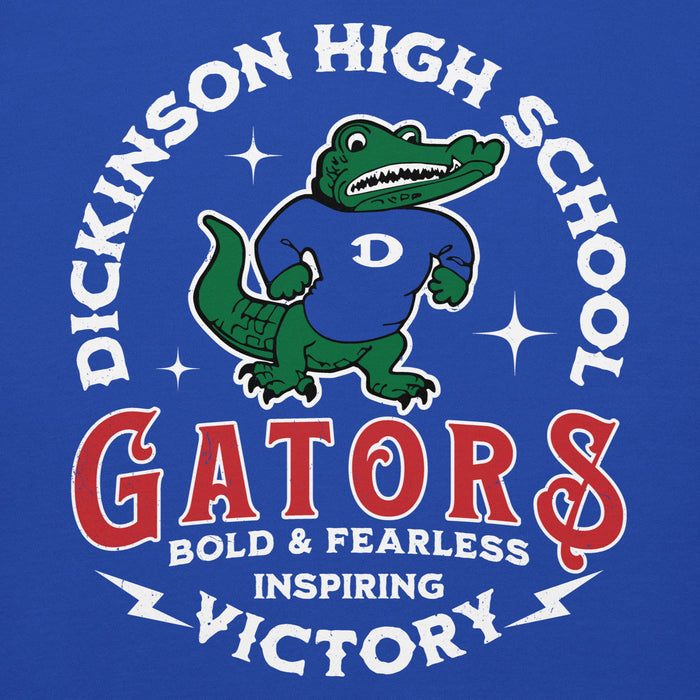 Close-up view of Dickinson High School Gators Royal Blue Premium Unisex Hoodie 206