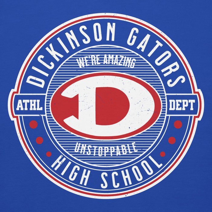 Close-up view of Dickinson High School Gators Royal Blue Premium Unisex Hoodie 224