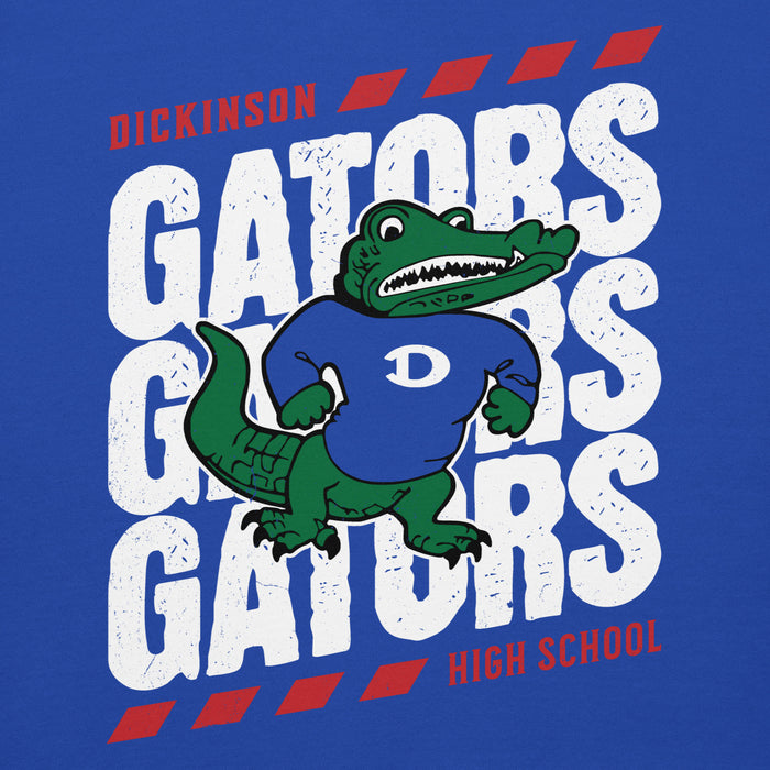 Close-up view of Dickinson High School Gators Royal Blue Premium Unisex Hoodie 223