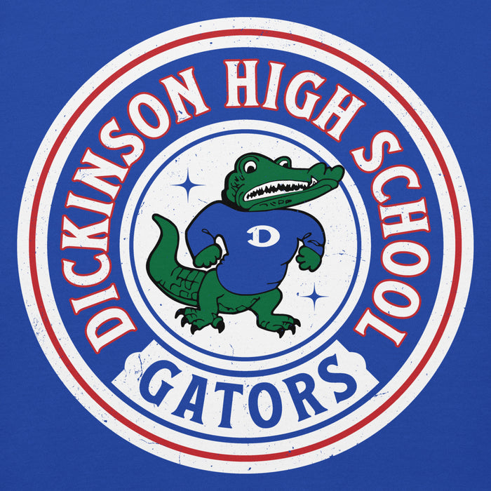 Close-up view of Dickinson High School Gators Royal Blue Premium Unisex Hoodie 220