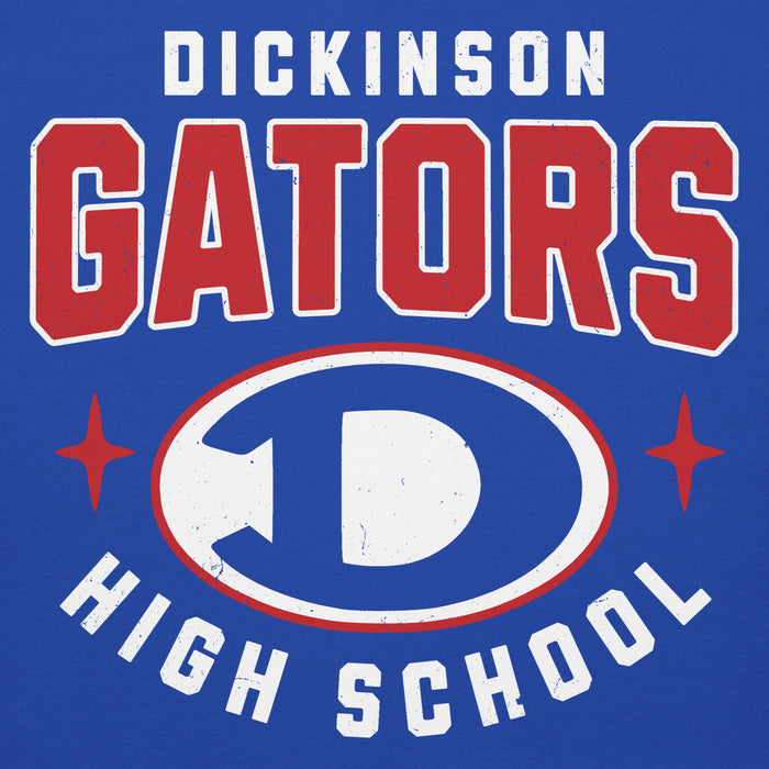 Close-up view of Dickinson High School Gators Royal Blue Premium Unisex Hoodie 204