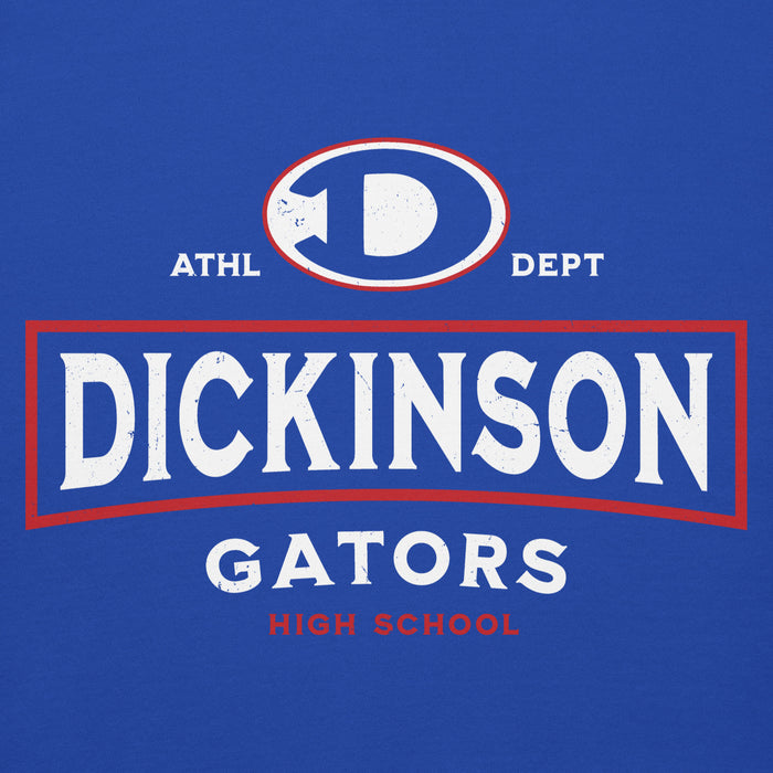 Close-up view of Dickinson High School Gators Royal Blue Premium Unisex Hoodie 202