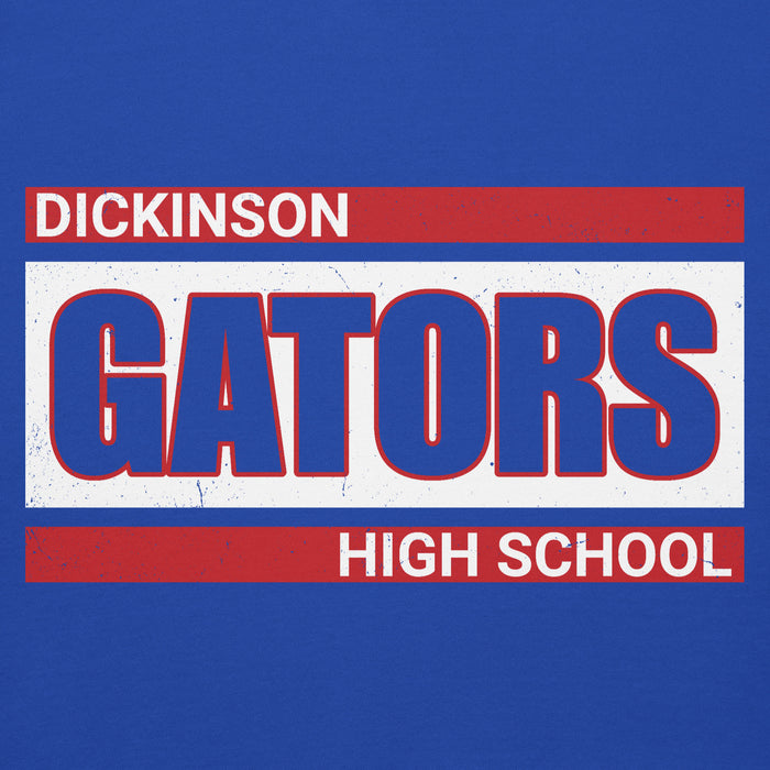 Close-up view of Dickinson High School Gators Royal Blue Premium Unisex Hoodie 098