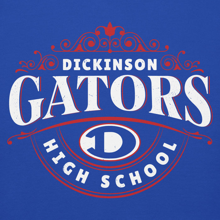 Close-up view of Dickinson High School Gators Royal Blue Premium Unisex Hoodie 211