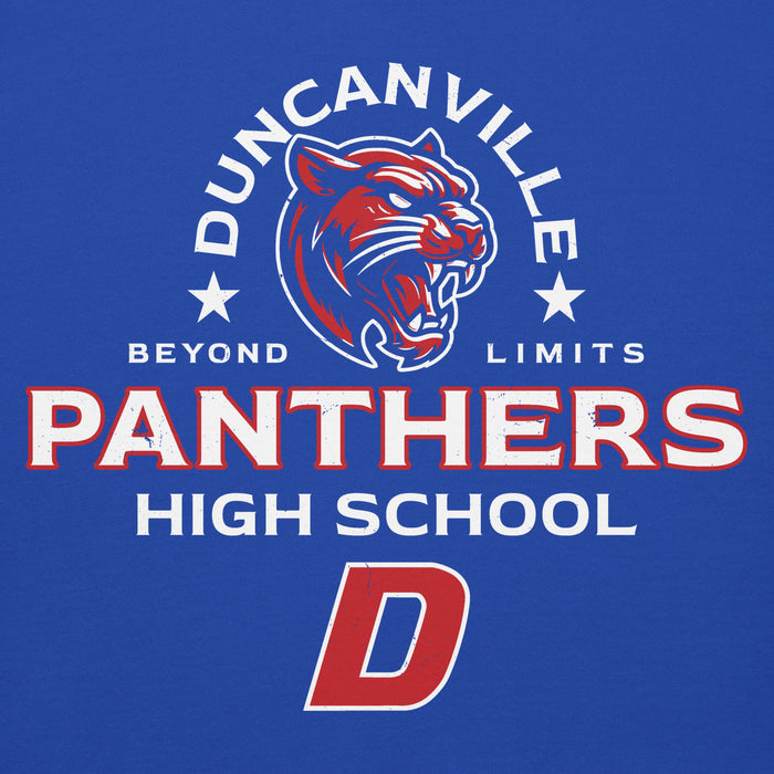 Close-up view of Duncanville High School Panthers Royal Blue Premium Hoodie 222