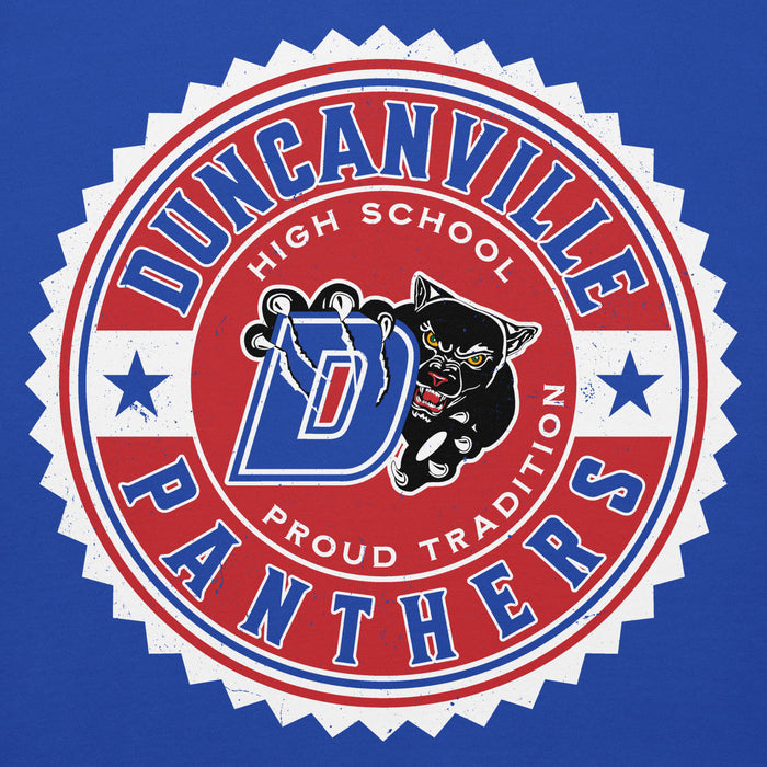 Close-up view of Duncanville High School Panthers Royal Blue Premium Hoodie 203