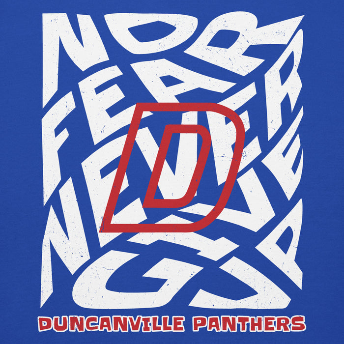 Close-up view of Duncanville High School Panthers Royal Blue Premium Hoodie 236