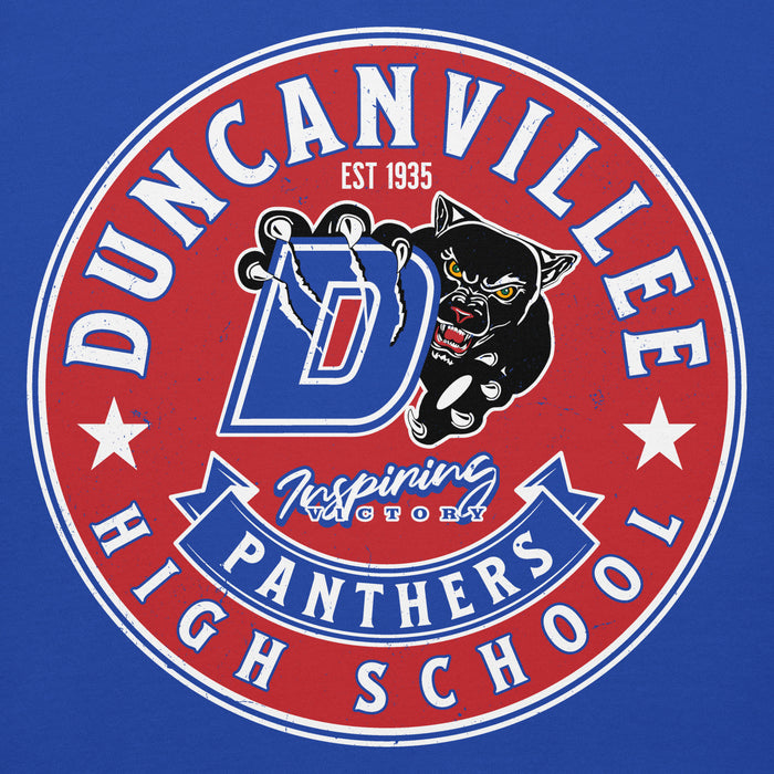 Close-up view of Duncanville High School Panthers Royal Blue Premium Hoodie 215