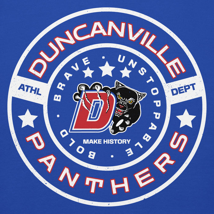 Close-up view of Duncanville High School Panthers Royal Blue Premium Hoodie 239