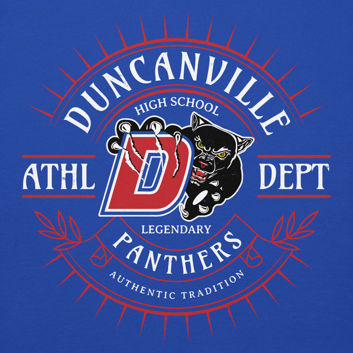 Close-up view of Duncanville High School Panthers Royal Blue Premium Hoodie 201
