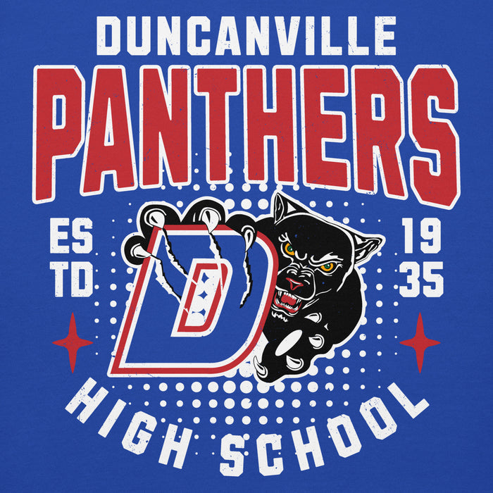 Close-up view of Duncanville High School Panthers Royal Blue Premium Hoodie 204