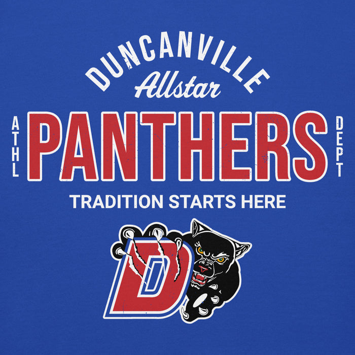 Close-up view of Duncanville High School Panthers Royal Blue Premium Hoodie 040
