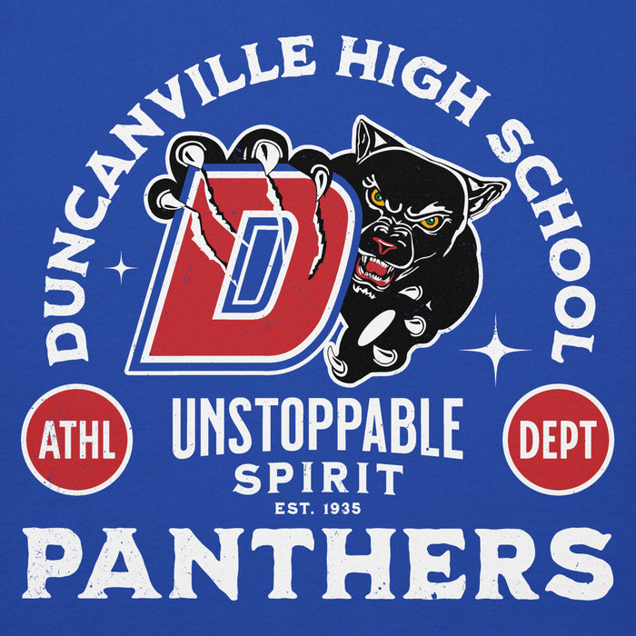 Close-up view of Duncanville High School Panthers Royal Blue Premium Hoodie 208