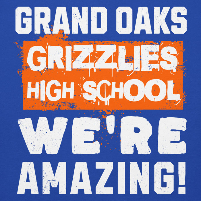 Close-up view of Grand Oaks High School Grizzlies Royal Blue Premium Unisex Hoodie 231
