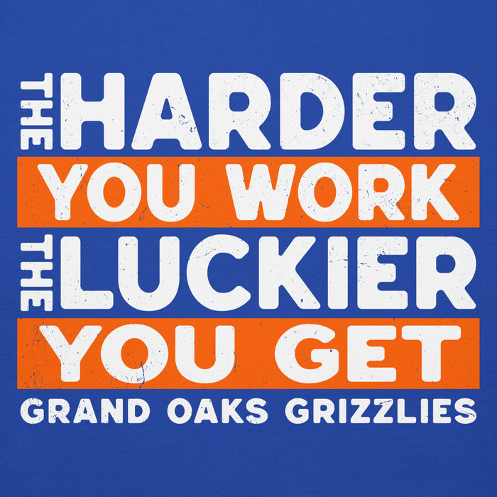Close-up view of Grand Oaks High School Grizzlies Royal Blue Premium Unisex Hoodie 238