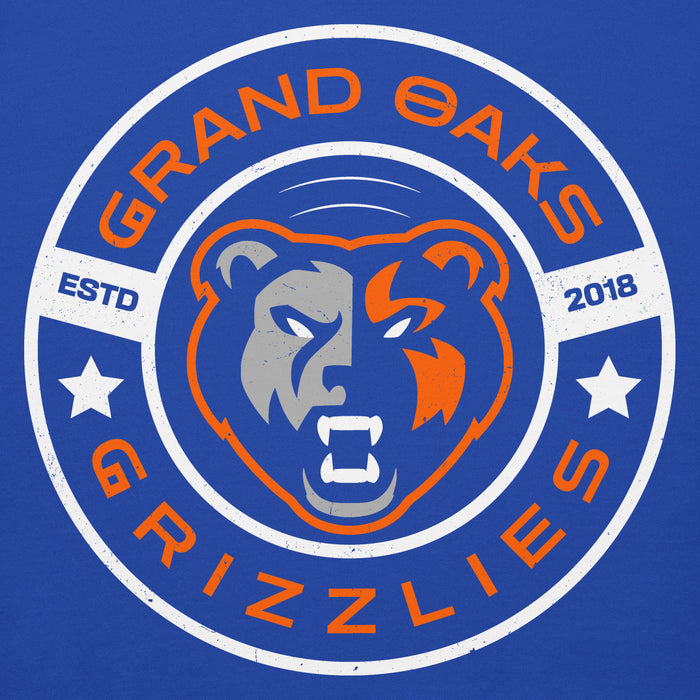 Close-up view of Grand Oaks High School Grizzlies Royal Blue Premium Unisex Hoodie 239