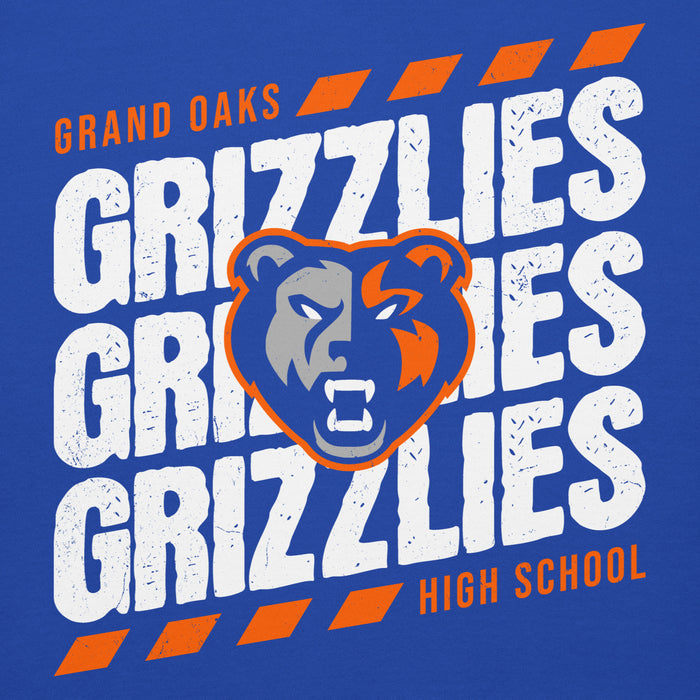 Close-up view of Grand Oaks High School Grizzlies Royal Blue Premium Unisex Hoodie 223