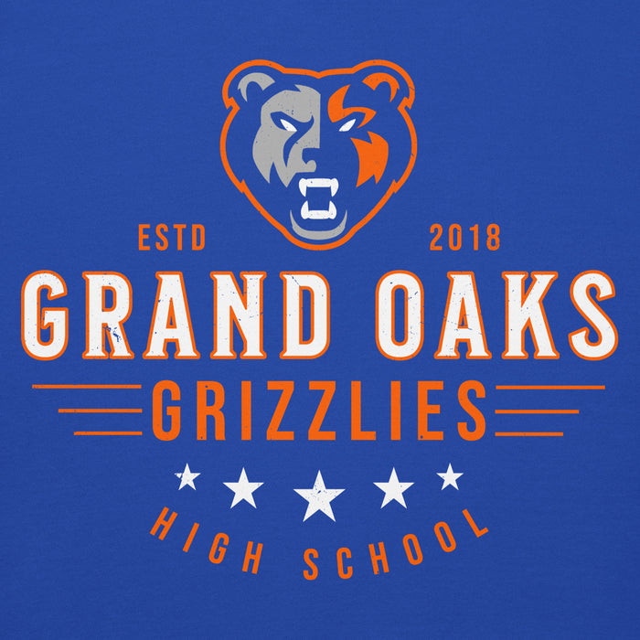 Close-up view of Grand Oaks High School Grizzlies Royal Blue Premium Unisex Hoodie 217