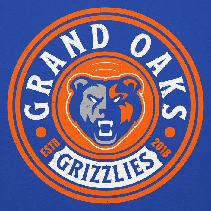Close-up view of Grand Oaks High School Grizzlies Royal Blue Premium Unisex Hoodie 220