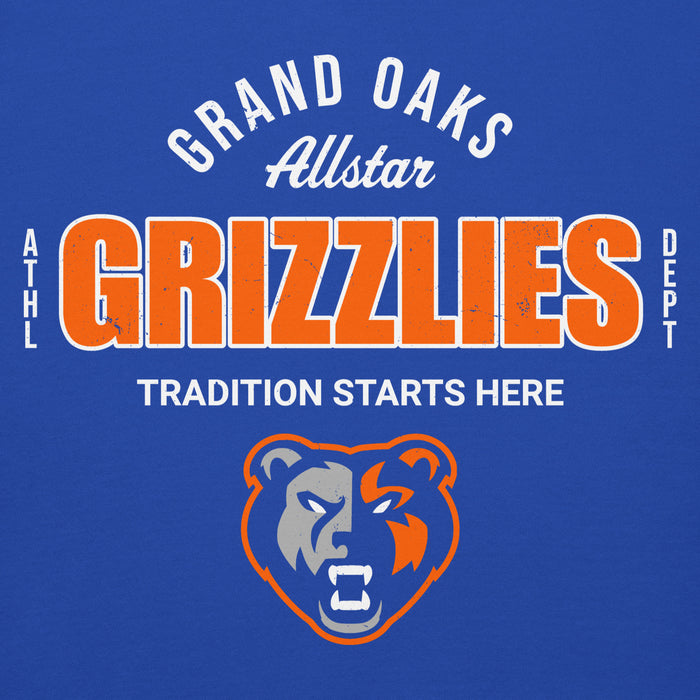 Close-up view of Grand Oaks High School Grizzlies Royal Blue Premium Unisex Hoodie 040