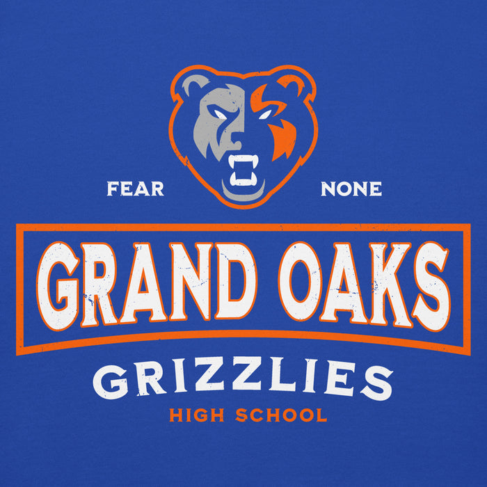 Close-up view of Grand Oaks High School Grizzlies Royal Blue Premium Unisex Hoodie 202