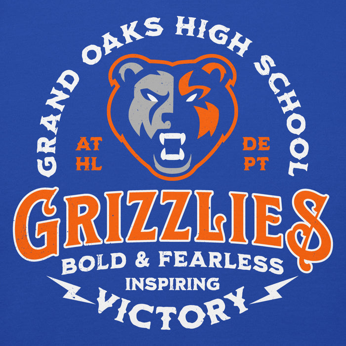 Close-up view of Grand Oaks High School Grizzlies Royal Blue Premium Unisex Hoodie 206